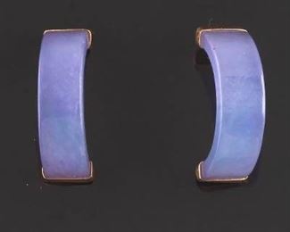 Ladies Pair of Gold and Lavender Jadeite Jade Earrings 