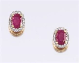 Ladies Pair of Gold, Ruby and Diamond Ear Studs 