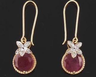 Ladies Pair of Gold, Ruby and Diamond Earrings 