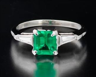 Ladies Platinum, Emerald and Diamond Ring 