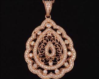 Ladies Rose Gold and Diamond Pendant on Chain 