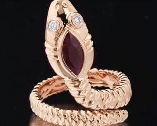 Ladies Serpent Ring Rubies and Diamonds 