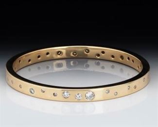 Ladies Solid Gold and Diamond SlipOn Bangle 