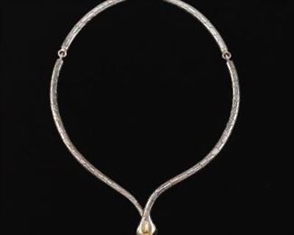 Ladies Sterling Silver Hard Stations Serpent Choker 