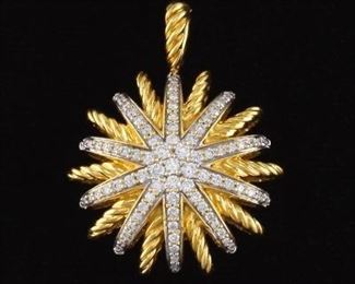 Ladies Tiffany Style TwoTone Gold and Diamond Star Burst Pendant 