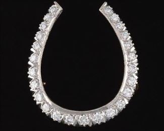 Ladies TwoTone Gold and Diamond Luck Horse Shoe Pin Brooch 