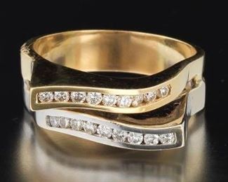 Ladies TwoTone Gold and Dimond Bypass Ring 