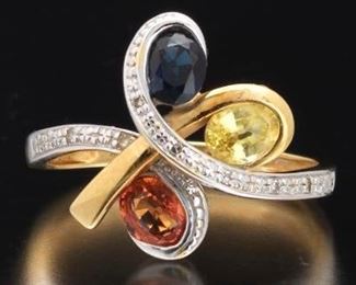 Ladies TwoTone Gold, Multicolor Sapphire and Diamond Ring 