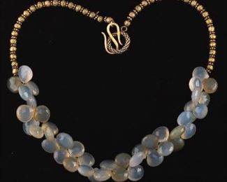 Ladies Vermeil Gold Sterling Silver and Faceted Chalcedony Necklace 