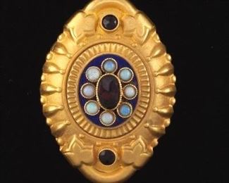 Ladies Victorian Gold, Garnet, Opal and Lapis Lazuli Pendant 