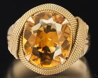 Ladies Vintage Gold and Amber Citrine Ring 