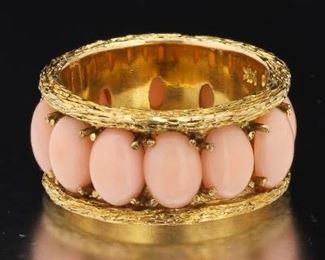 Ladies Vintage Gold and Angel Skin Coral Eternity Band 