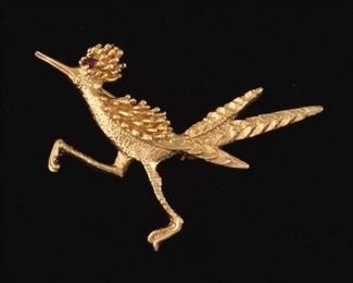 Ladies Vintage Gold and Ruby Road Runner Pin Brooch 