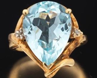 Ladies Vintage Gold, Swiss Blue Topaz and Diamond Ring 