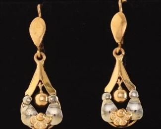 Ladies Vintage TwoTone Gold Dangle Earrings 