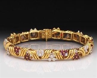 Ladies Vintage TwoTone Gold, Diamond and Ruby Bracelet 