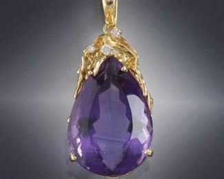Large Amethyst and Diamond Pendant 