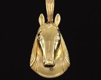 Large Gold and Diamond Equestrian 3D Pendant 
