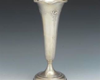 Lebkuecher Co. Antique Sterling Silver Trumpet Vase for Grogan Co., ca. 19th Century