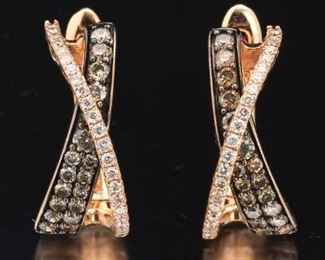 LeVian 14K Rose Gold And Diamond Earrings. 