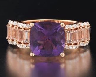 LeVian Gold, Amethist, Morganite and Diamond Ring 