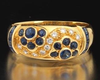 LeVian Gold, Blue Sapphire and Diamond Floral Ring 