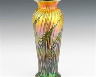 Lundberg Studio Gold Iridescence and Pulled Feather Design Vase