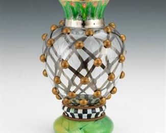 MacKenzieChilds Vintage Hand Painted Art Glass Vase, Circus pattern 