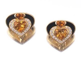 Marina B 18k Gold, Diamond, Citrine and Onyx Earrings 