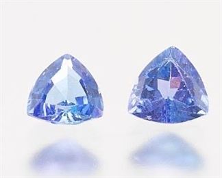Matched Pair Unmounted 1.46 Carat Total Trillion Cut Tanzanite Gems 