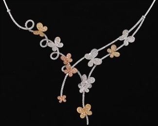 Maui Divers Jewelry TriColor Gold and Diamond Kaleidoscope of Butterflies Necklace 