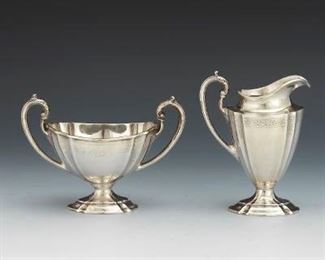 Meriden Britannia Creamer and Sugar, Kensington Patter