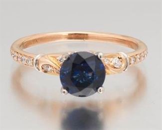 Michel B. Gold, Blue Sapphire and Diamond Ring 