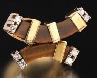 Modernist Tiger Eye and Diamond Ring 