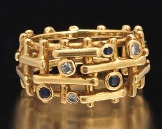 Modernist Sapphire and Diamond Ring 