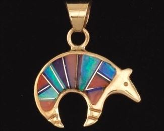 Native American Gold and Gem Stones Armadillo Pendant 