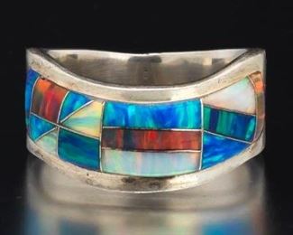 Native American Sterling Silver and Opals Band 