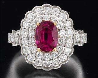 No Heat Ruby and Diamond Ring, GIA and GGA Report 