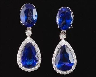 Oscar Friedman 16 Carat Tanzanite and Diamond Earrings, AIGL Report 