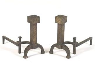 Pair of Arts and Crafts Hammered Andirons