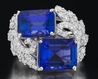 Platinum, 10.67 Carat Tanzanite and Diamond Bypass Ring, GGA Report 