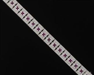Platinum, Diamond and Ruby Strap Bracelet 
