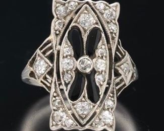 Platinum, Onyx and Diamond Ring 