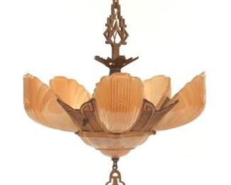 Rare Pink Coral Glass Art Deco Ceiling Fixture