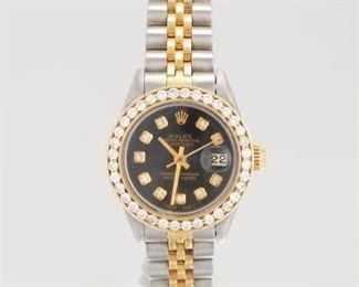 Rolex 14K Ladies Oyster Perpetual Diamond Dial And Bezel Wristwatch