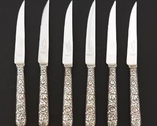 Six Sterling Silver Steak Knives