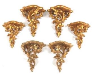 Three Pair Rococo Revival Gilt Carved Wood Wall Sconces 