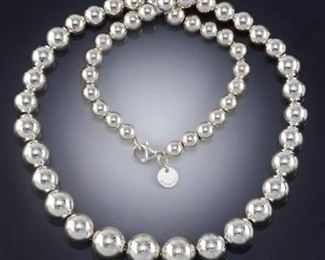 Tiffany Co Sterling Graduated Bead Necklace