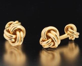 Tiffany Co. Stamped Pair of Gold Love Knot Cufflinks 