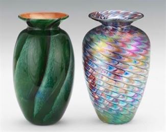 Two Art Glass Cabinet Vases, by Michael Nougat and Glass Studio 